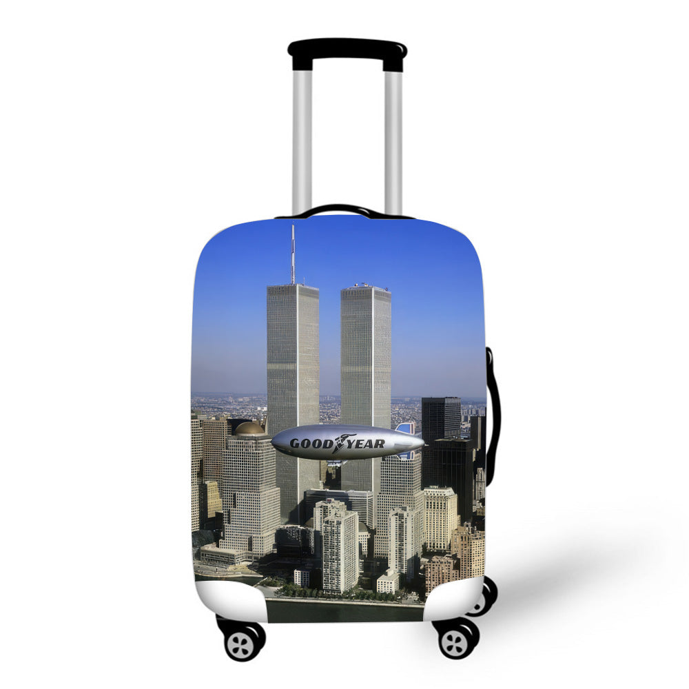 Goodyear Blimp & Twin Towers New York Baggage Cover