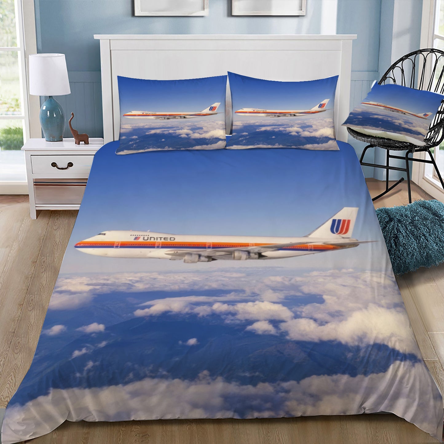 United Airlines 747-200 In Flight Doona / Duvet Cover and 2 Pillow Slips