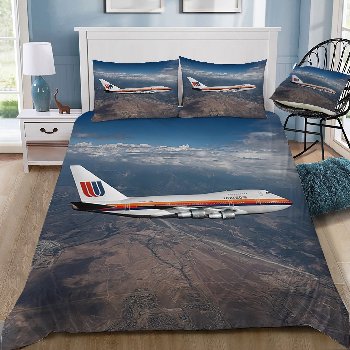 United Airlines Boeing 747SP Doona / Duvet Cover and 2 Pillow Slips