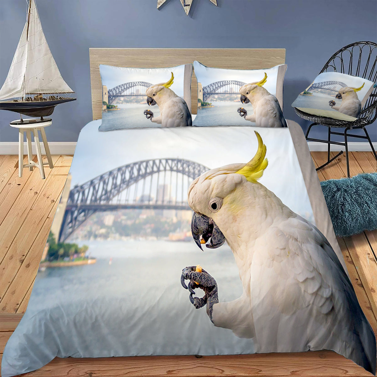 Sulphur Crested Cockatoo and Sydney Harbour Bridge Duvet / Doona Cover and 2 Pillow Slips