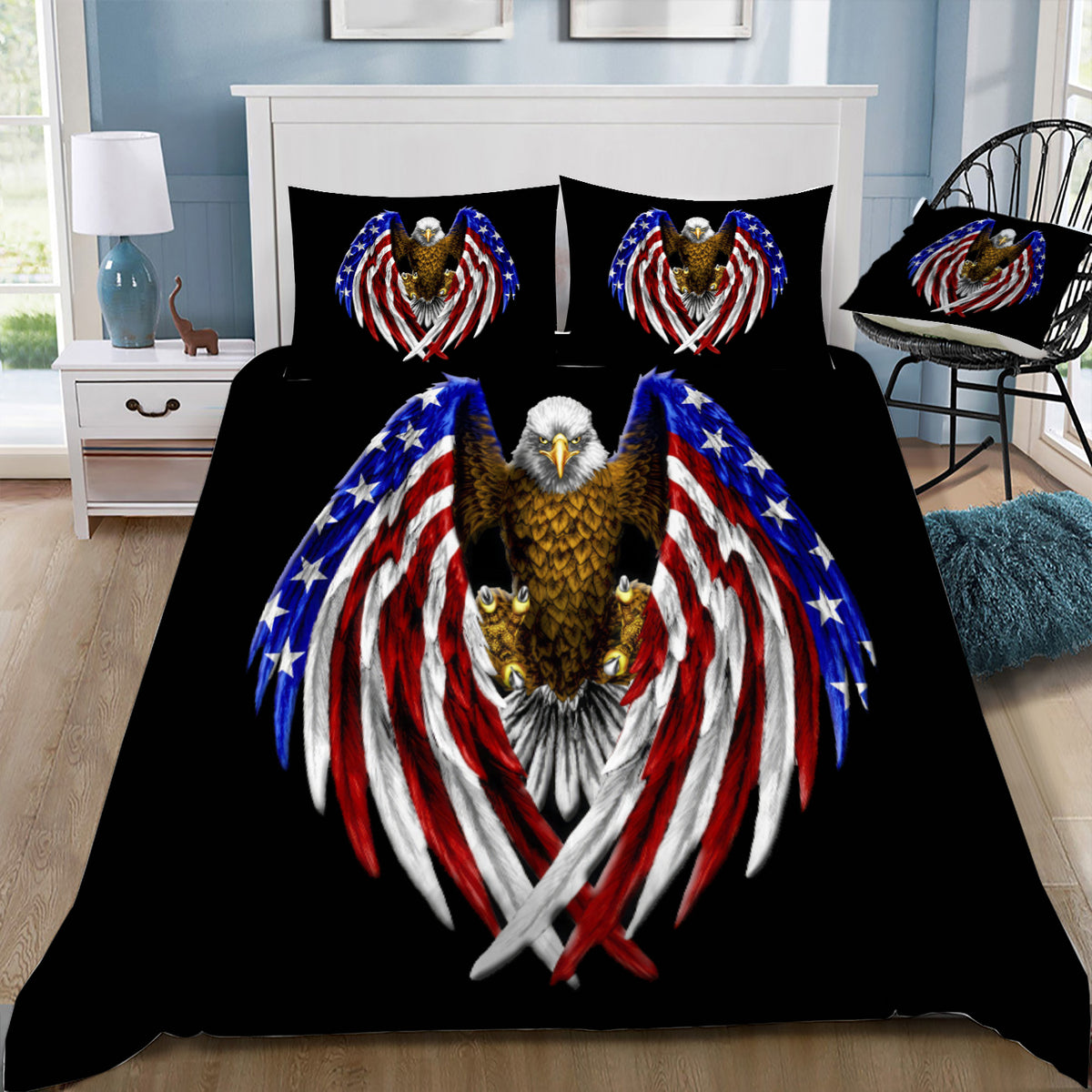 Bald Eagle and the American Flag Duvet / Doona Cover and 2 Pillow Slips