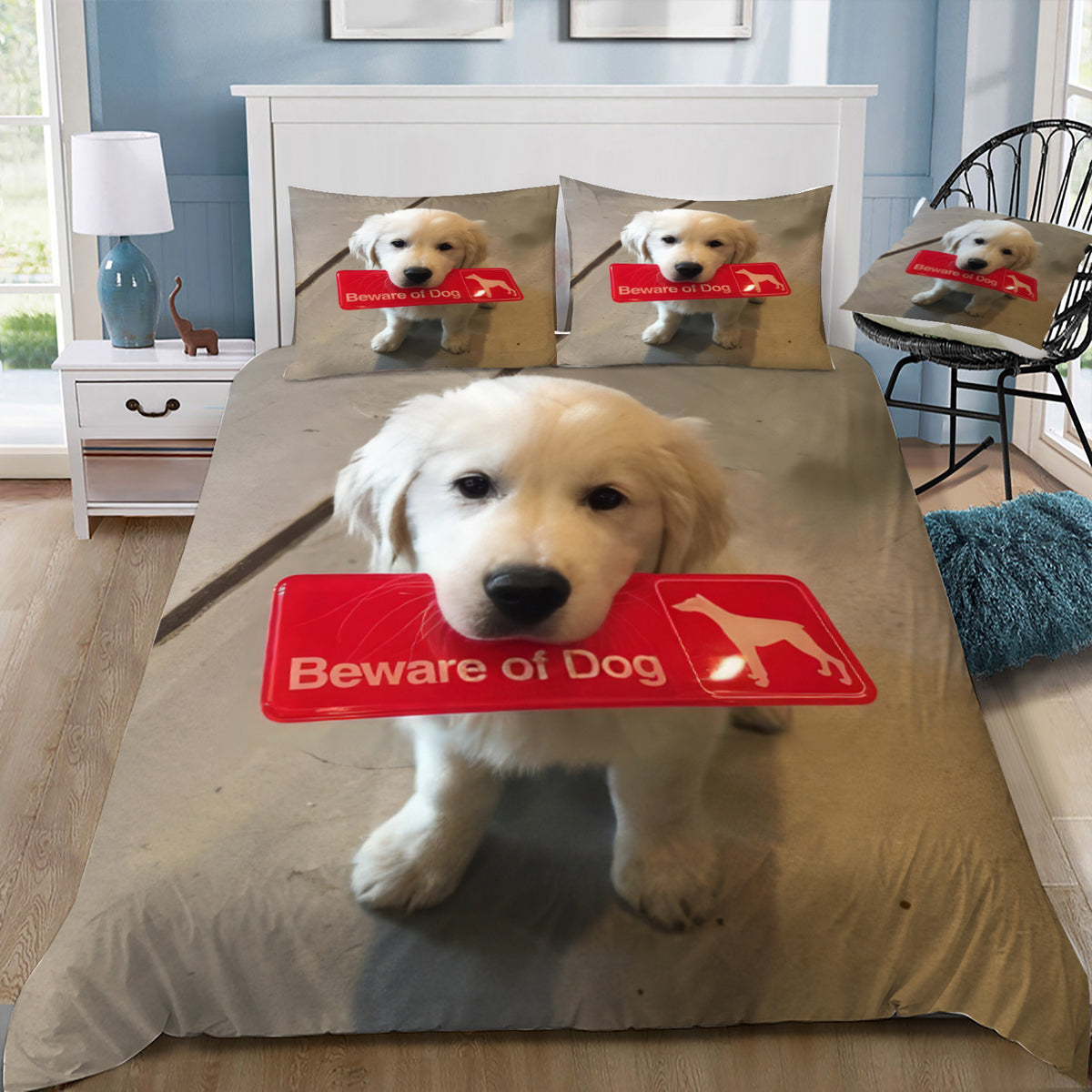 Beware of The Dog Duvet / Doona Cover and 2 Pillow Slips