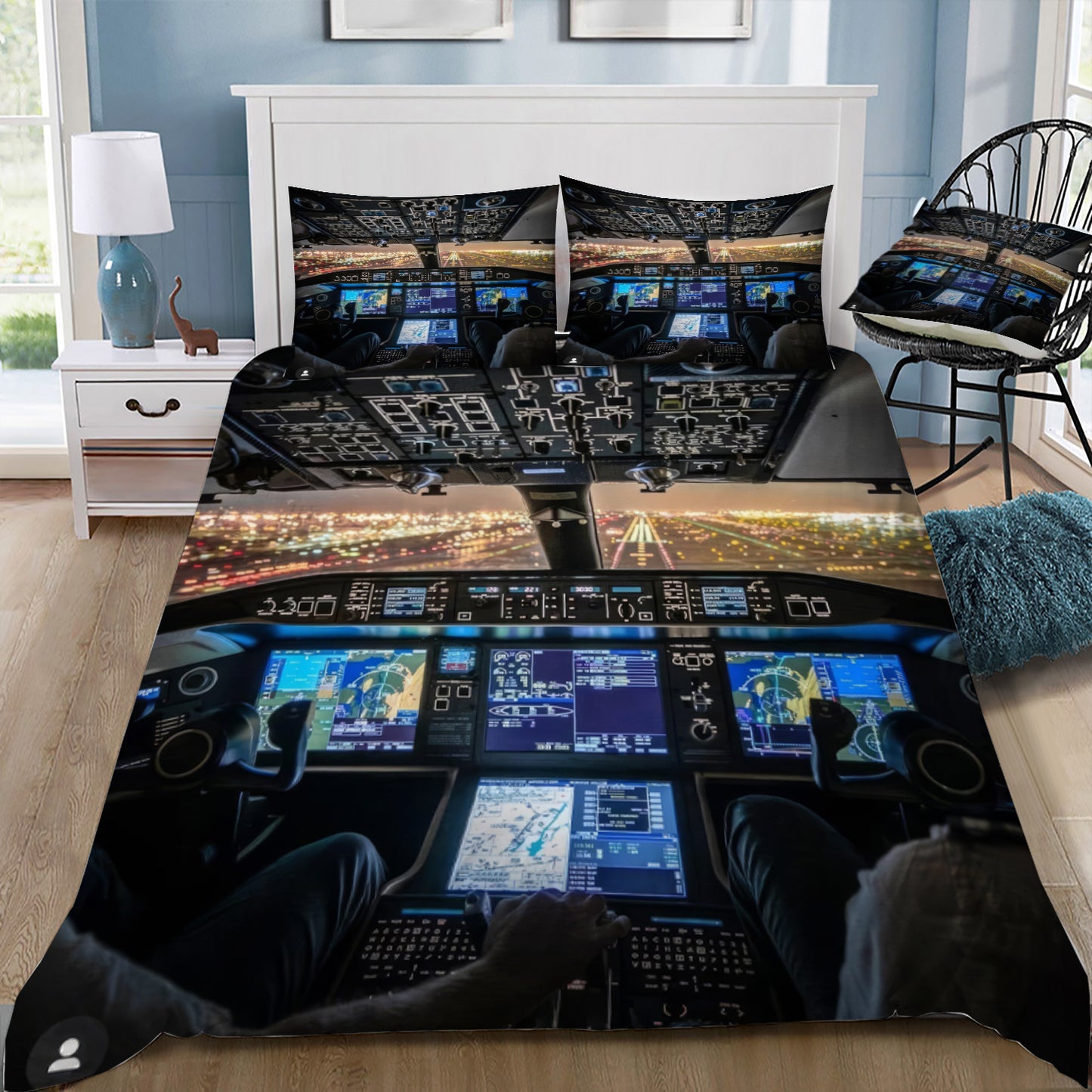 Airplane Cockpit 2 Doona / Duvet Cover and 2 Pillow Slips