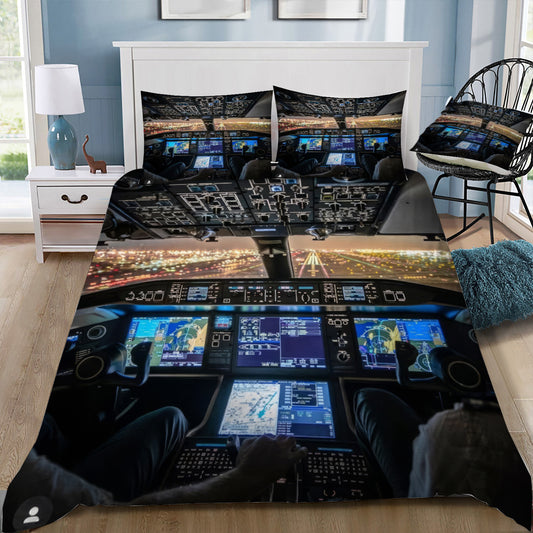 Airplane Cockpit 2 Doona / Duvet Cover and 2 Pillow Slips