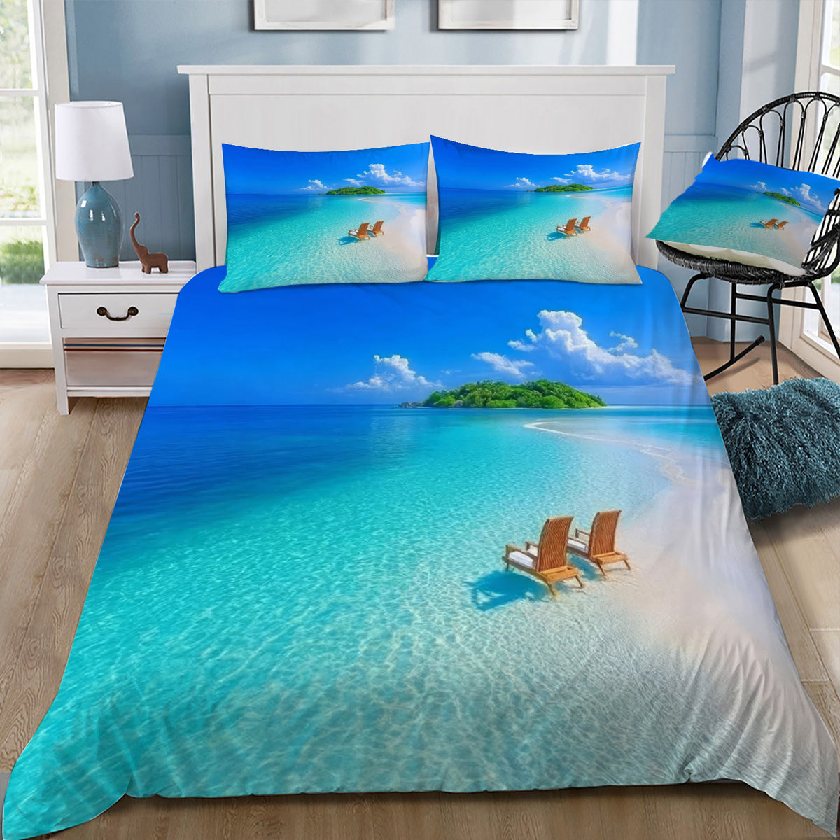 Deck Chairs on a Beach Duvet / Doona Cover and 2 Pillow Slips