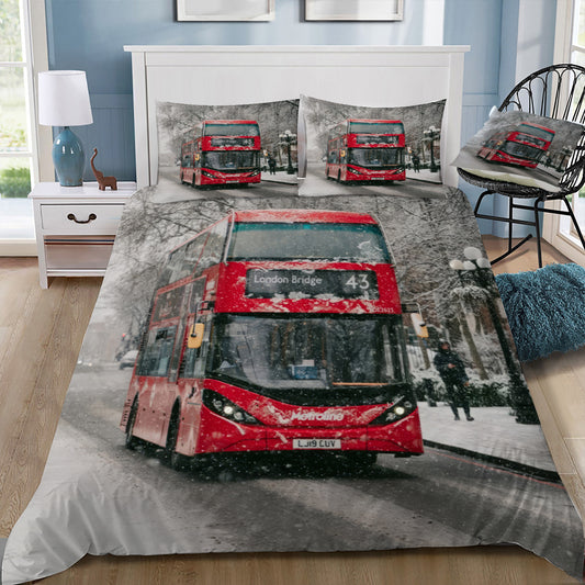 London Bus in Winter Duvet / Doona Cover and 2 Pillow Slips