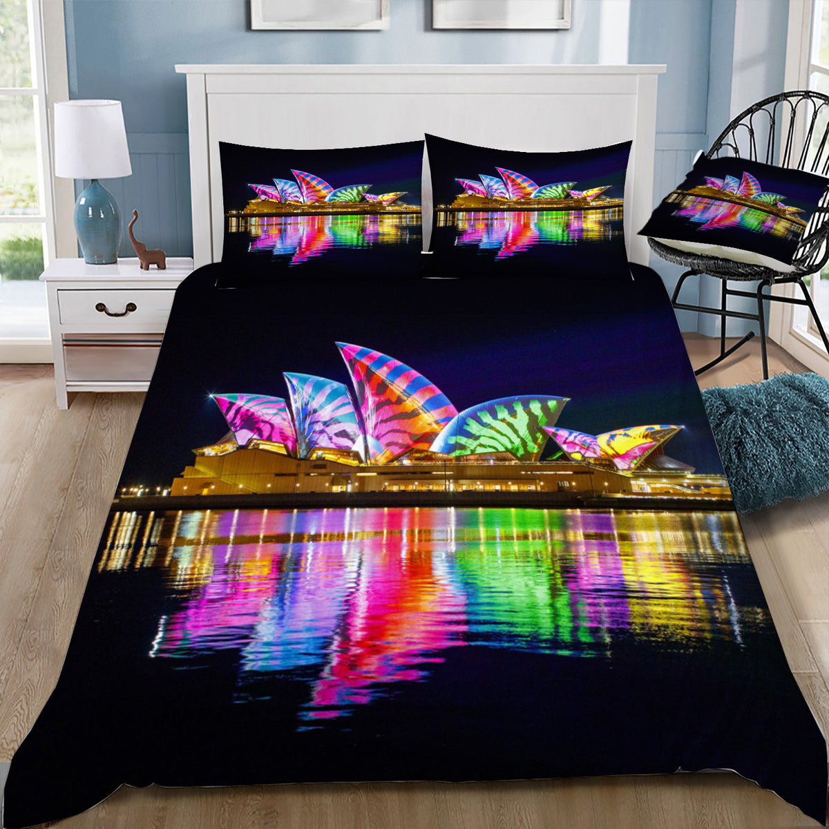 Sydney Opera House Vivid Display Duvet / Doona Cover and 2 Pillow Slips