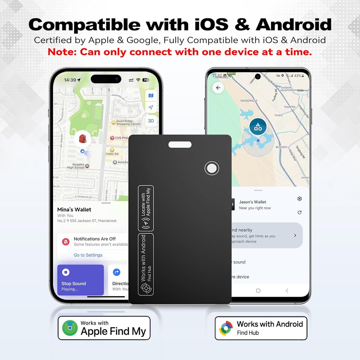 Smartcard GPS Credit Card Tracker suitable for both IOS and Android users