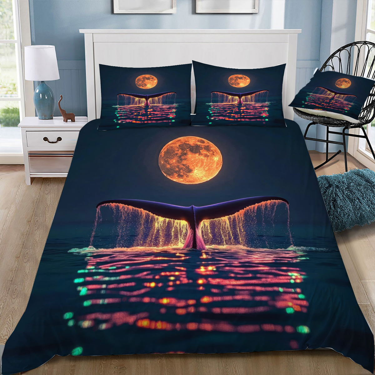 Whale Tail with Moon Duvet / Doona Cover and 2 Pillow Slips